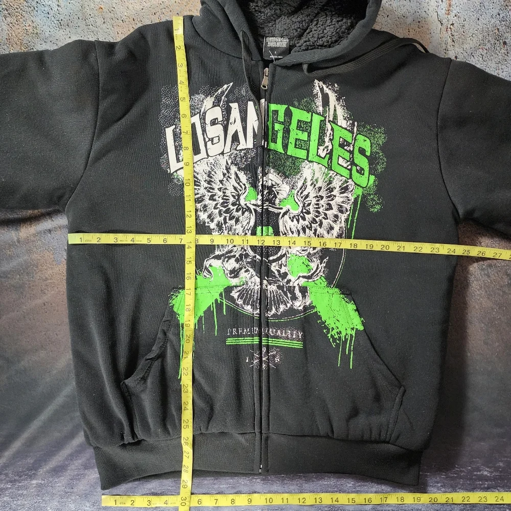 Los Angeles Themed Casual Black Full Zip Lined Hoodie